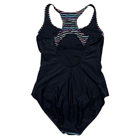 Reebok Swim Colorful Dimension Stripe & Black One-Piece Swimsuit Size 12 - Picture 3 of 13